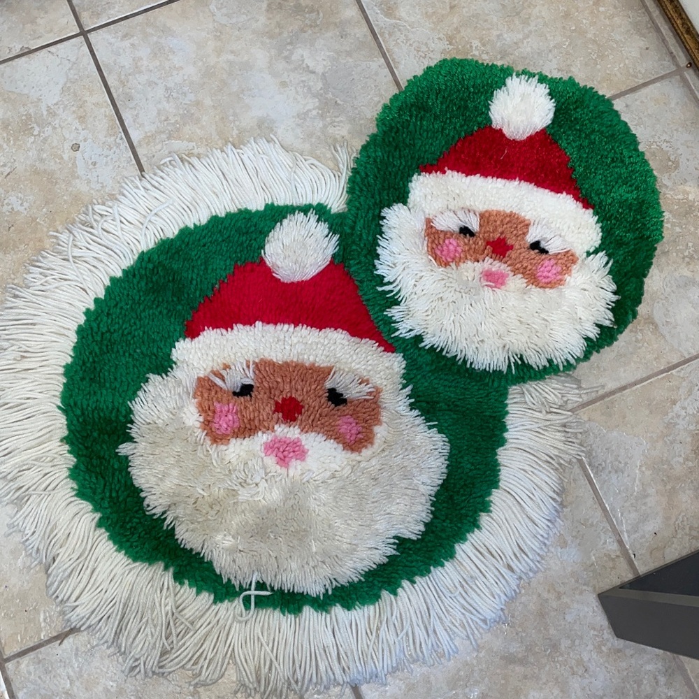 Vintage Latch Hook Rug and seat cover Christmas Santa